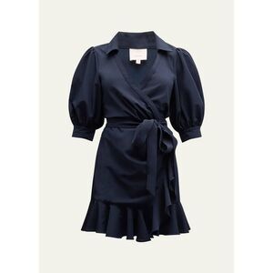Cinq à Sept Women's Navy Vickie Puff-Sleeve Ruffled Mini Wrap Dress Size 10 NWOT